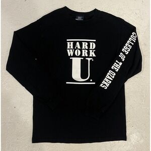 Vintage HARD WORK NCAA College‎ of the Ozarks Long Sleeve  T-Shirt Adult S Black